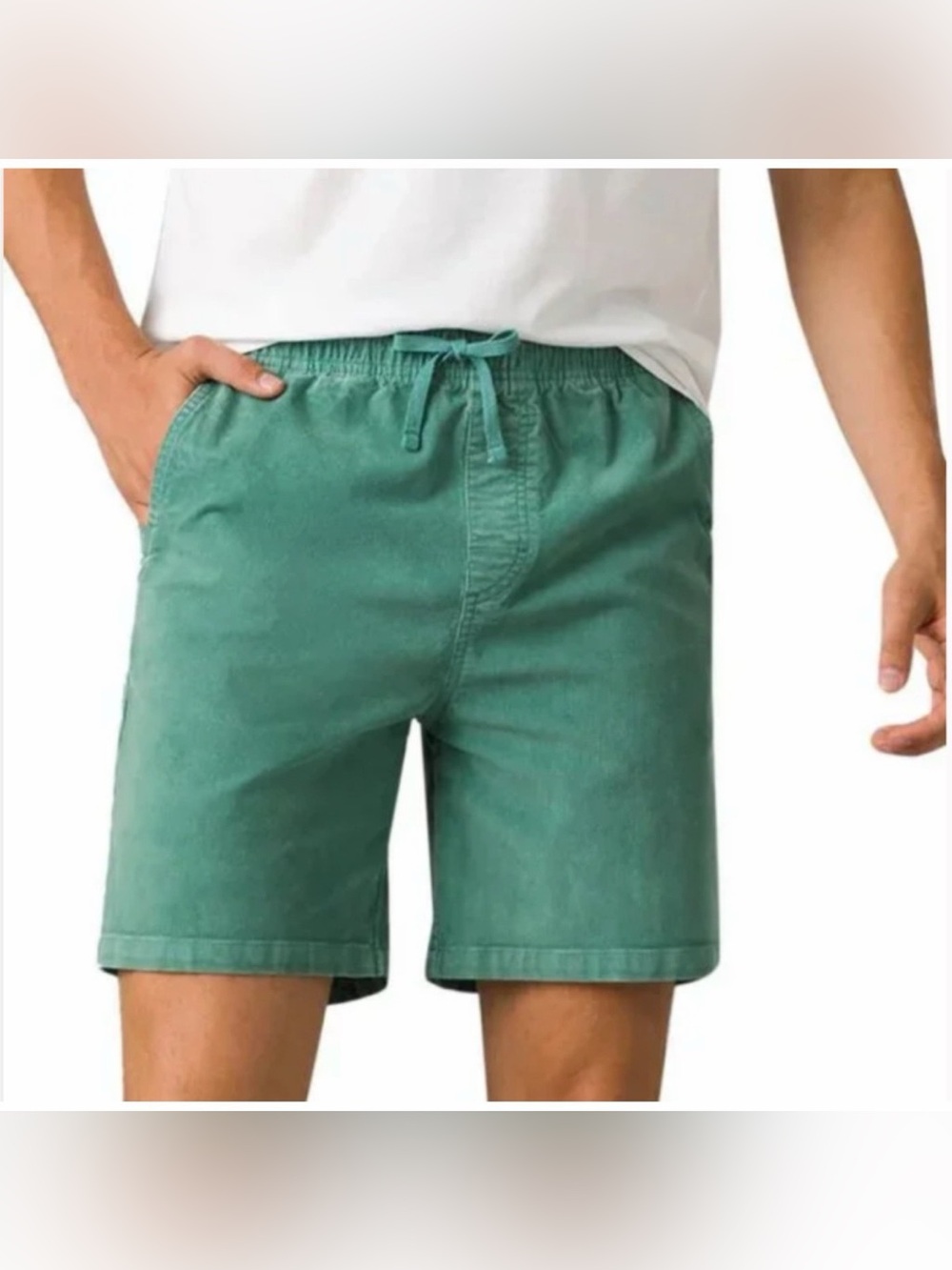 Prana Canyon Camp Corduroy Shorts Mens XL Cove Green Elastic Waist 7" Inseam NWT